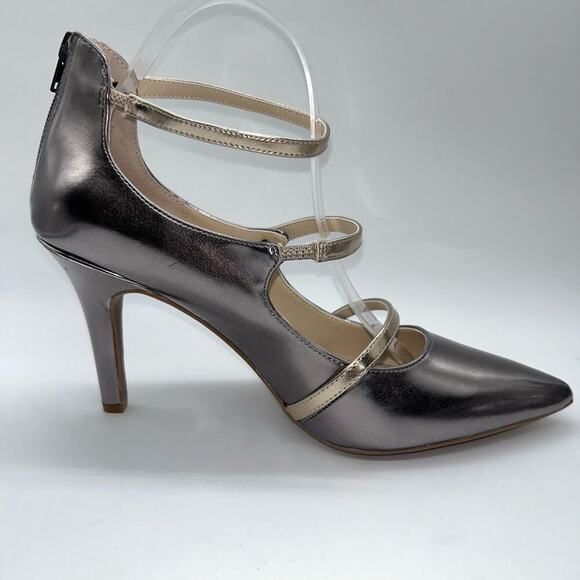 Alfani‎ Step N Flex Heels Womens 10M Dark Pewter Gold Straps Siennahp Pumps NEW - Picture 2 of 15